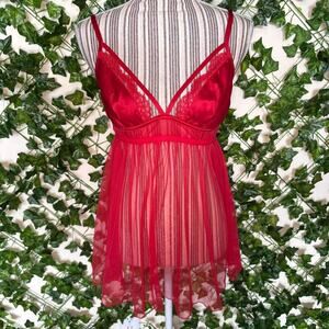 Victorias secret red lace mesh babydoll lingerie slip dress